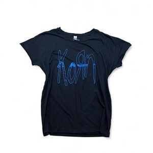 Korn black and blue 100% cotton bandtee with distressed hem size L